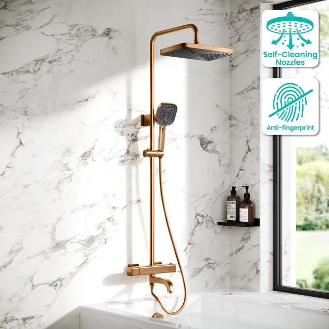 Kinsale Brushed Copper Square Thermostatic Bath Filler Shower Set