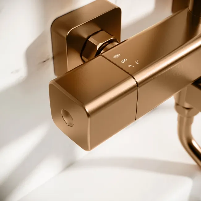 Kinsale Brushed Copper Square Thermostatic Bath Filler Shower Set