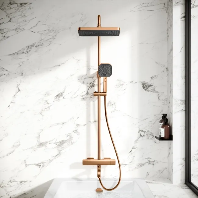 Kinsale Brushed Copper Square Thermostatic Bath Filler Shower Set