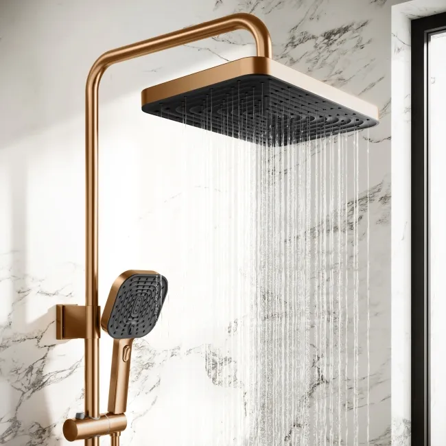 Kinsale Brushed Copper Square Thermostatic Bath Filler Shower Set