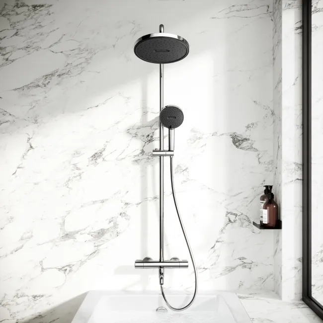 Derry Chrome Round Thermostatic Bath Filler Shower Set