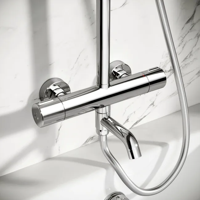 Derry Chrome Round Thermostatic Bath Filler Shower Set