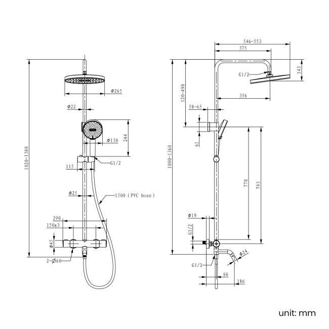 Derry Chrome Round Thermostatic Bath Filler Shower Set