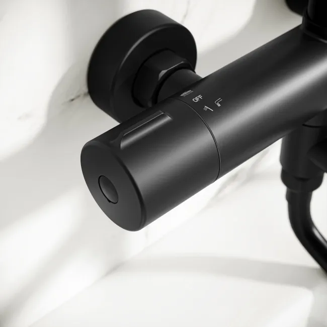 Derry Matt Black Round Shower with Bath Filler