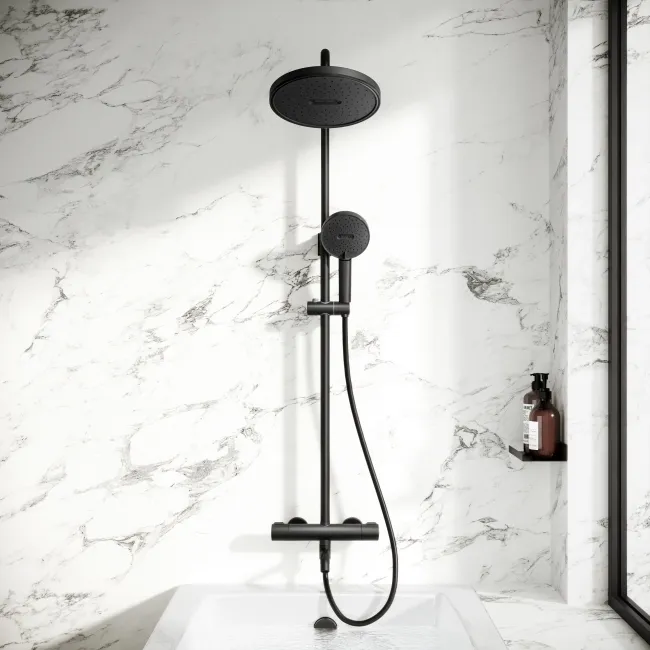 Derry Matt Black Round Shower with Bath Filler