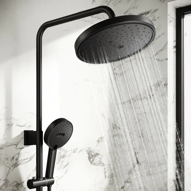 Derry Matt Black Round Shower with Bath Filler