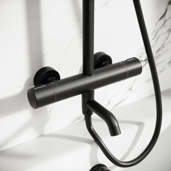 Derry Matt Black Round Shower with Bath Filler