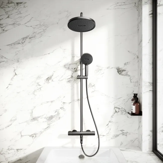 Derry Brushed Gunmetal Round Shower with Bath Filler