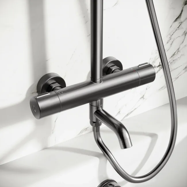 Derry Brushed Gunmetal Round Shower with Bath Filler