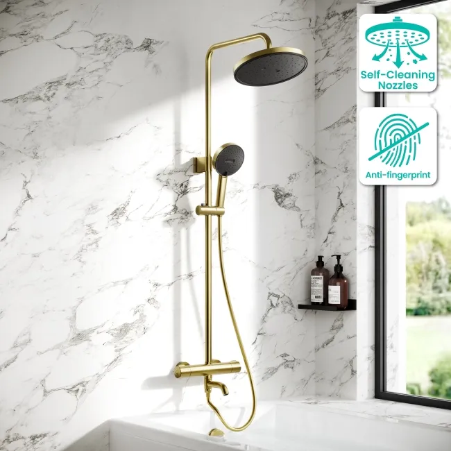 Derry Brushed Brass Round Shower with Bath Filler