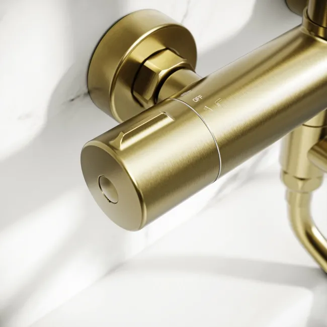Derry Brushed Brass Round Shower with Bath Filler
