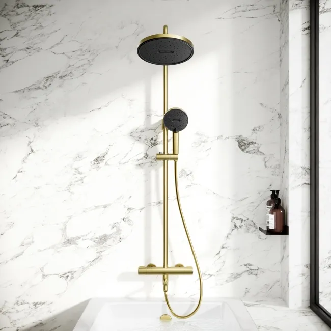 Derry Brushed Brass Round Shower with Bath Filler
