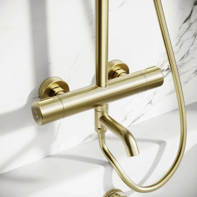 Derry Brushed Brass Round Shower with Bath Filler