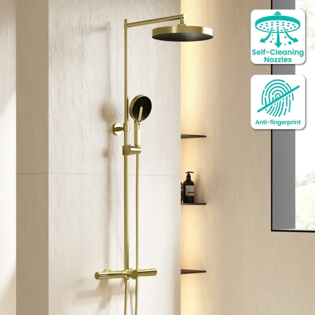 Bray Round Brushed Brass Thermostatic Bath Filler Shower Set