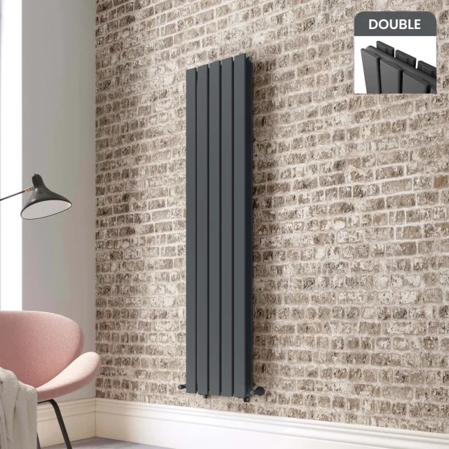 Faro Anthracite Double Flat Panel Vertical Radiator 1600x350mm