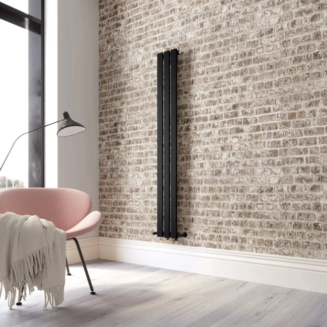 Faro Matt Black Single Flat Panel Vertical Radiator 1600x210mm