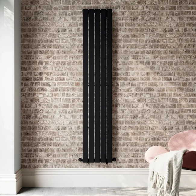 Faro Matt Black Single Flat Panel Vertical Radiator 1800x350mm