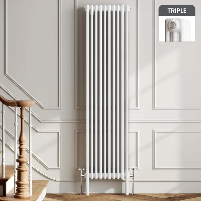 Athens White Triple Column Vertical Traditional Radiator 1800x470mm