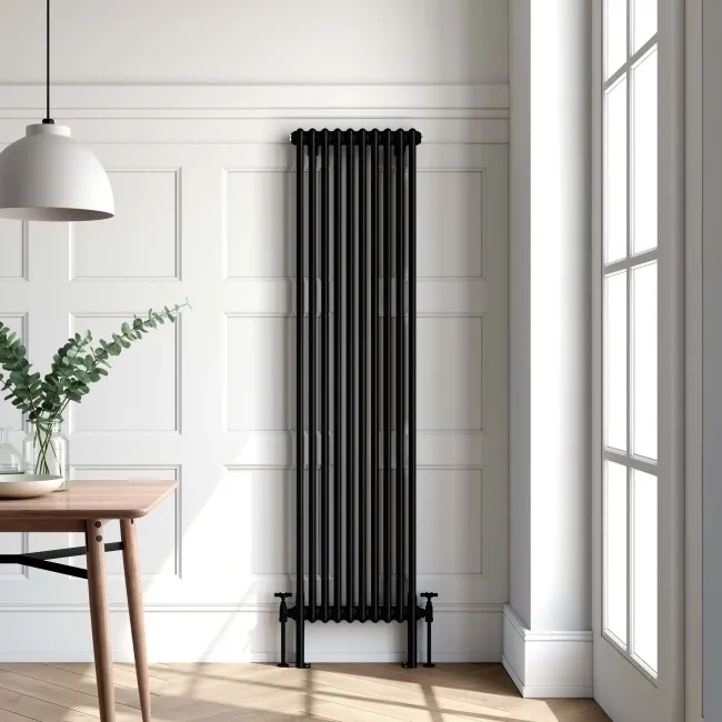 Athens Matt Black Double Column Vertical Traditional Radiator 1800x470mm