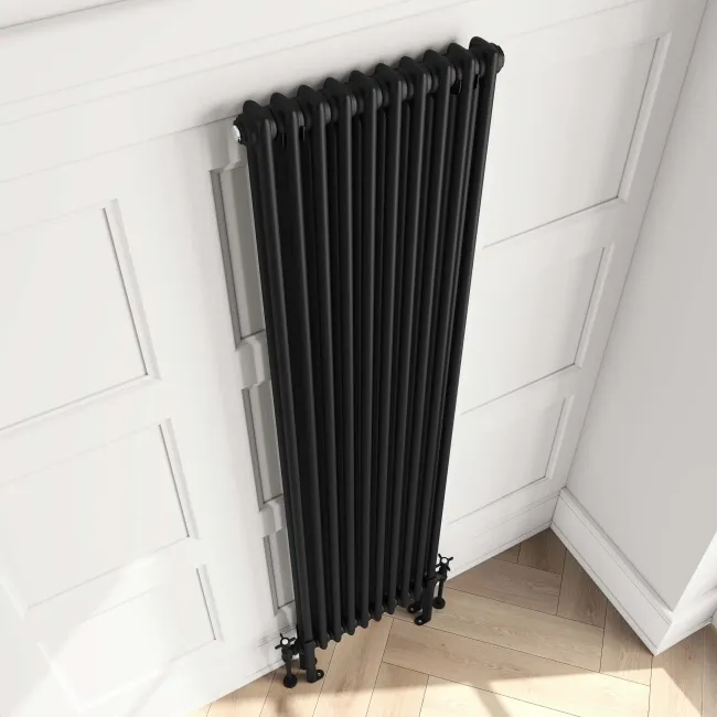 Athens Matt Black Double Column Vertical Traditional Radiator 1800x470mm