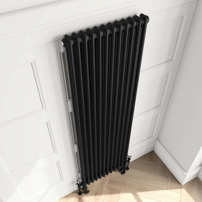 Athens Matt Black Double Column Vertical Traditional Radiator 1800x560mm