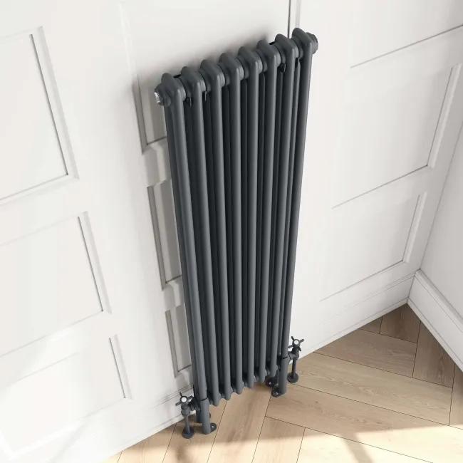 Athens Anthracite Double Column Vertical Traditional Radiator 1500x380mm
