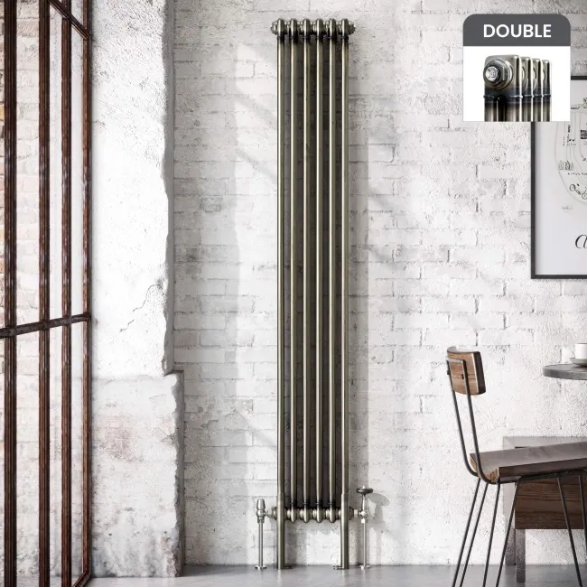Athens Raw Metal Double Column Vertical Traditional Radiator 1800x290mm