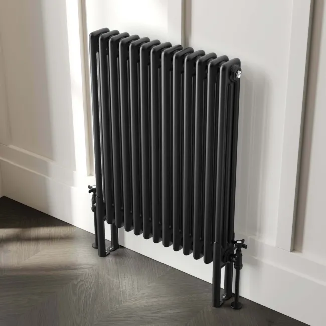 Athens Matt Black Triple Column Horizontal Traditional Radiator 750x605mm