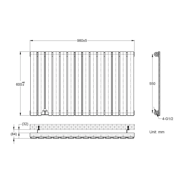 Faro White Single Flat Panel Horizontal Radiator 600x980mm