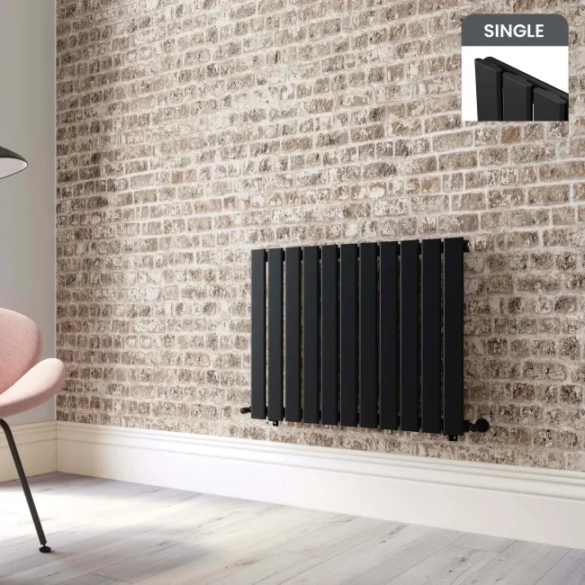 Faro Matt Black Single Flat Panel Horizontal Radiator 600x770mm
