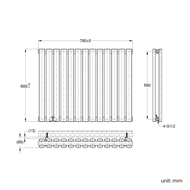 Marbella Anthracite Double Oval Panel Radiator 600x780mm