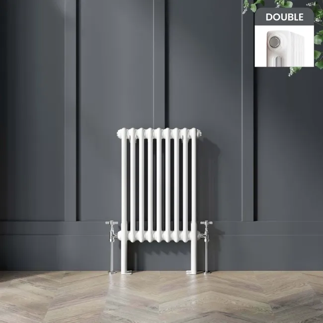 Athens White Double Column Horizontal Traditional Radiator 600x425mm