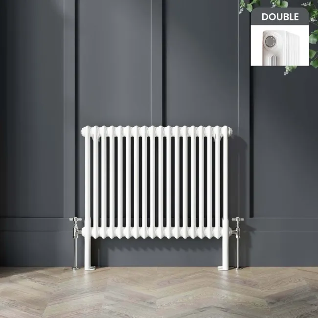 Athens White Double Column Horizontal Traditional Radiator 600x785mm