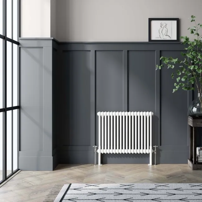 Athens White Double Column Horizontal Traditional Radiator 600x785mm