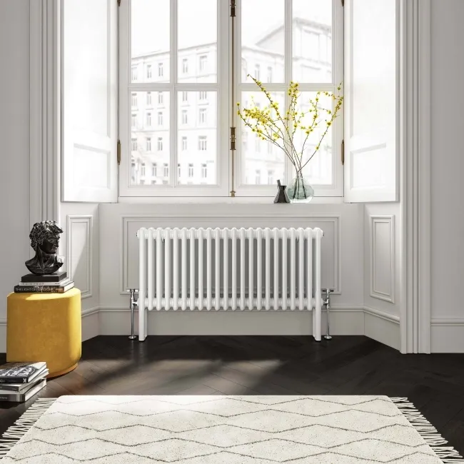 Athens White Triple Column Horizontal Traditional Radiator 450x1010mm