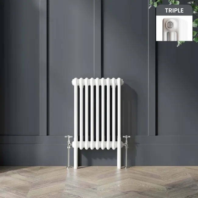 Athens White Triple Column Horizontal Traditional Radiator 600x425mm