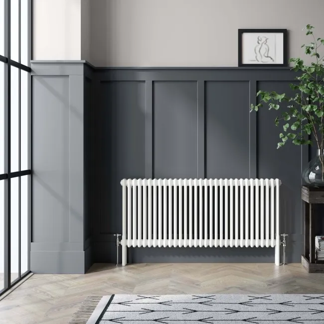 Athens White Triple Column Horizontal Traditional Radiator 600x1415mm