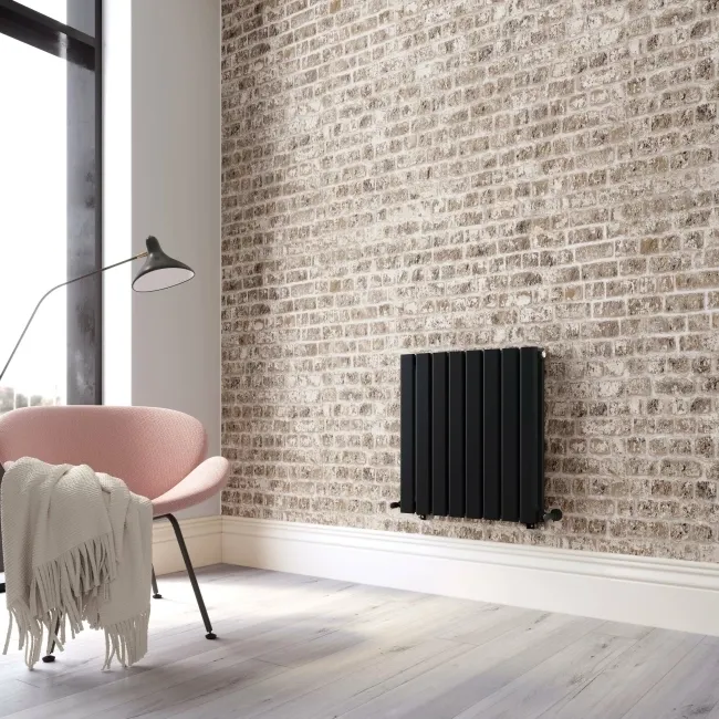Faro Matt Black Double Flat Panel Horizontal Radiator 600x560mm