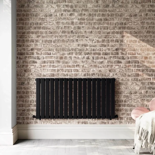 Faro Matt Black Double Flat Panel Horizontal Radiator 600x1190mm