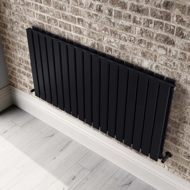 Faro Matt Black Double Flat Panel Horizontal Radiator 600x1190mm