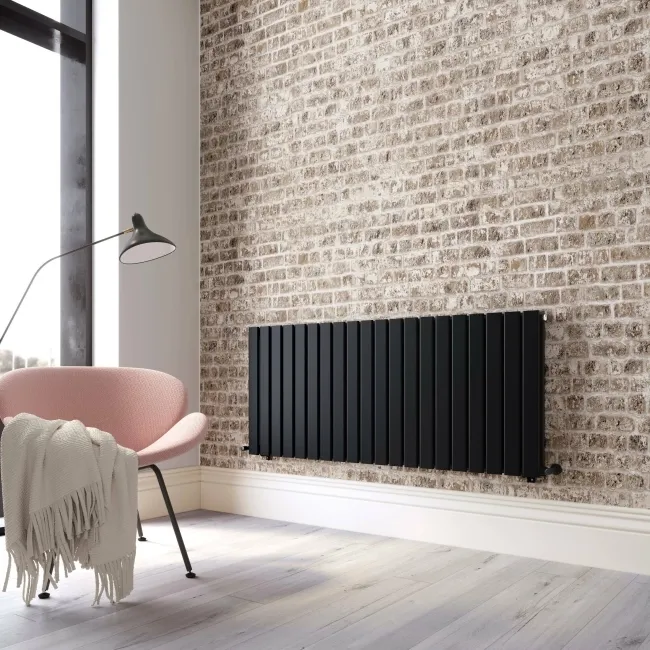 Faro Matt Black Double Flat Panel Horizontal Radiator 600x1400mm