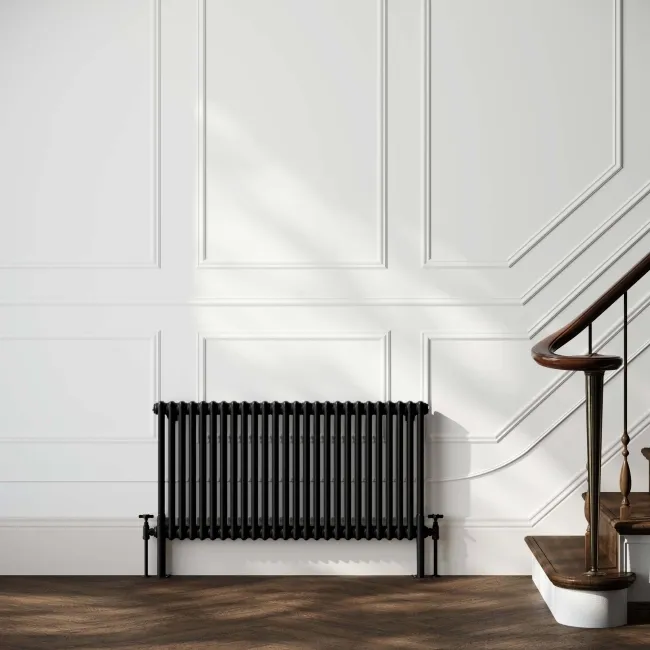 Athens Matt Black Double Column Horizontal Traditional Radiator 600x1190mm