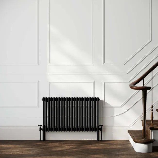 Athens Matt Black Triple Column Horizontal Traditional Radiator 600x1010mm