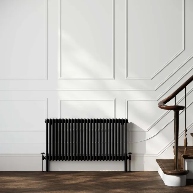 Athens Matt Black Triple Column Horizontal Traditional Radiator 600x1190mm
