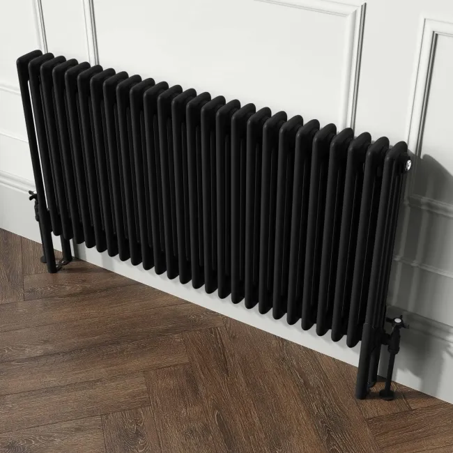 Athens Matt Black Triple Column Horizontal Traditional Radiator 600x1190mm