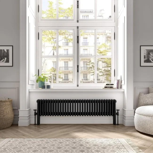 Athens Matt Black Triple Column Horizontal Traditional Radiator 300x1415mm