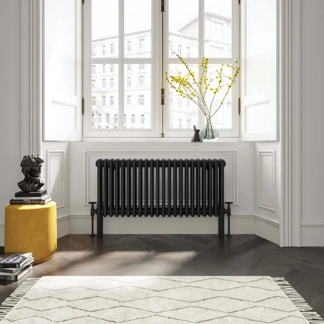 Athens Matt Black Triple Column Horizontal Traditional Radiator 450x1010mm