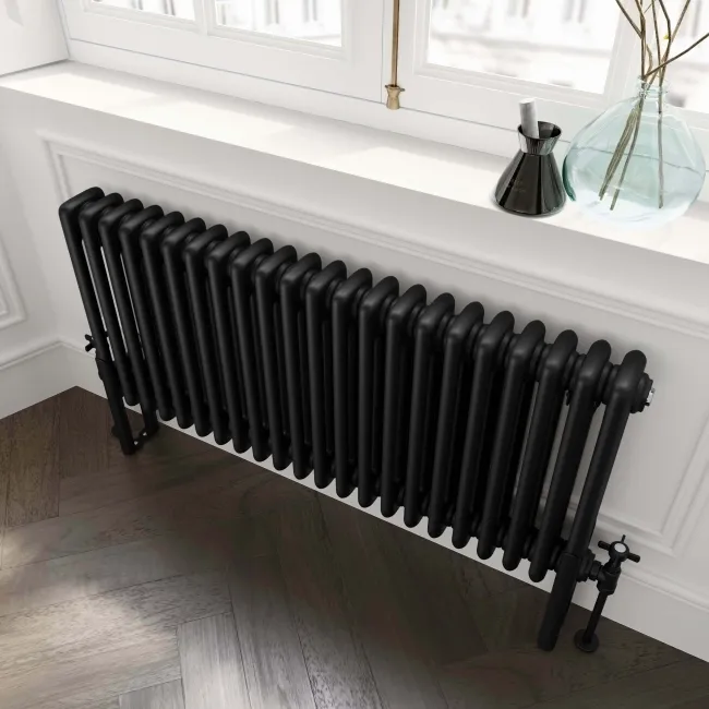 Athens Matt Black Triple Column Horizontal Traditional Radiator 450x1010mm