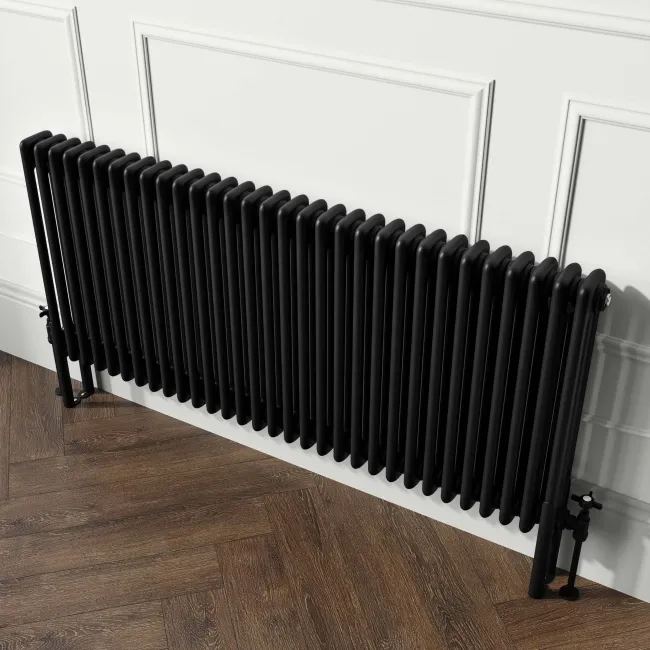 Athens Matt Black Triple Column Horizontal Traditional Radiator 600x1415mm