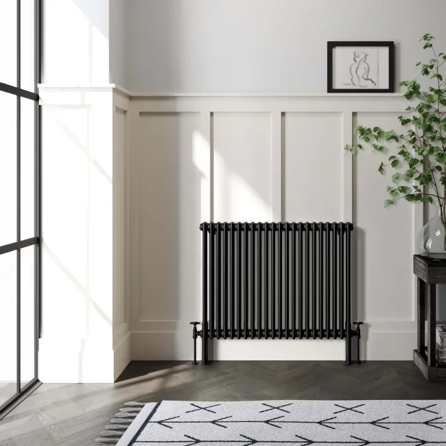 Athens Matt Black Double Column Horizontal Traditional Radiator 750x1010mm
